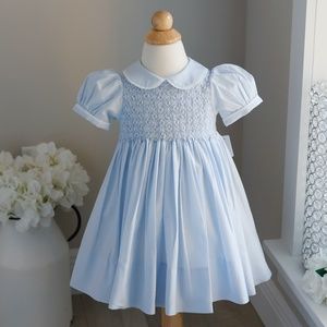 RARE Smocked Blue Dress Heirloom Feltman Brother Vintage Style PERFECT Condition